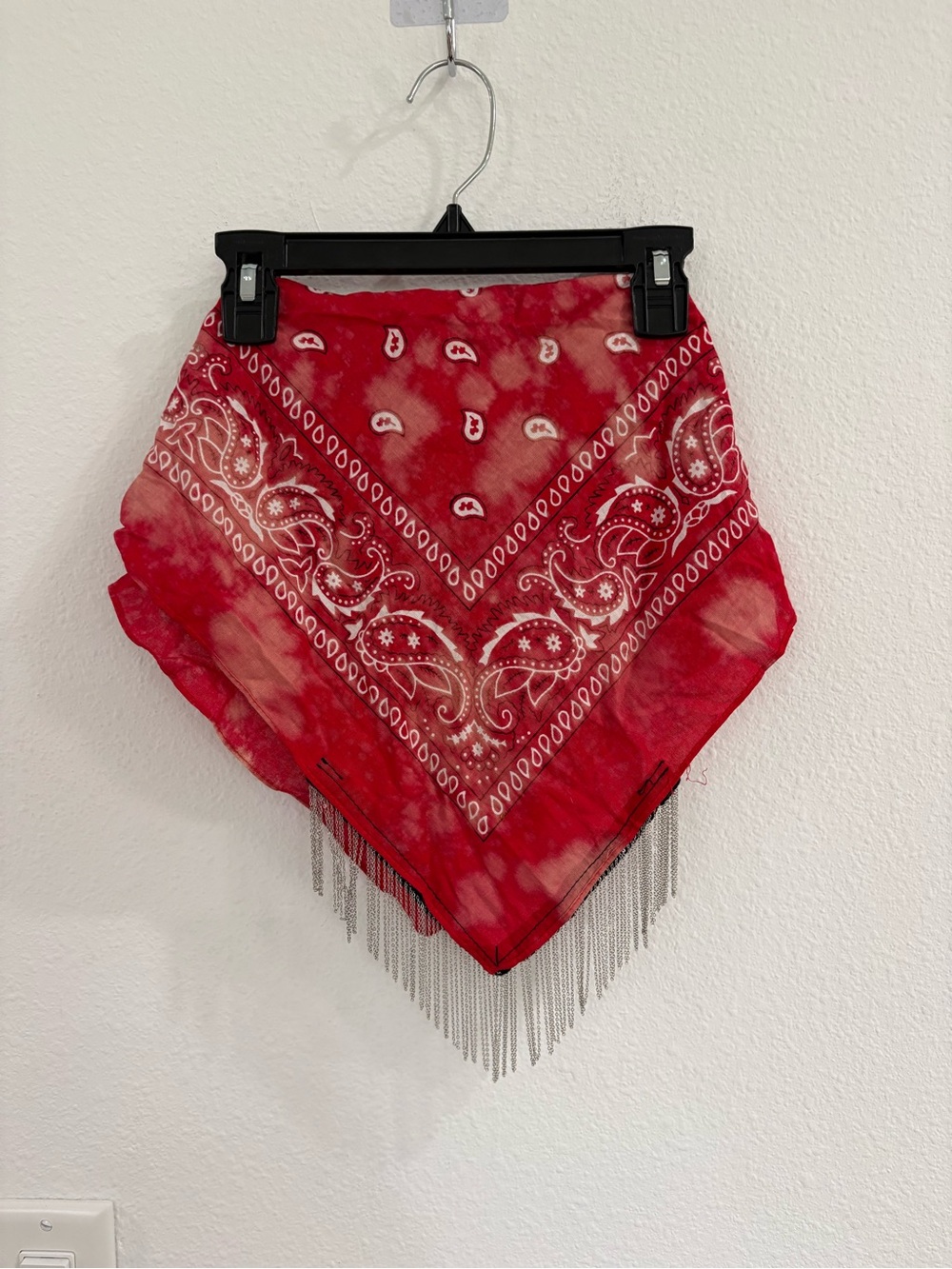 12th tribe Red Bandana Scarf with Silver Chain Fringe